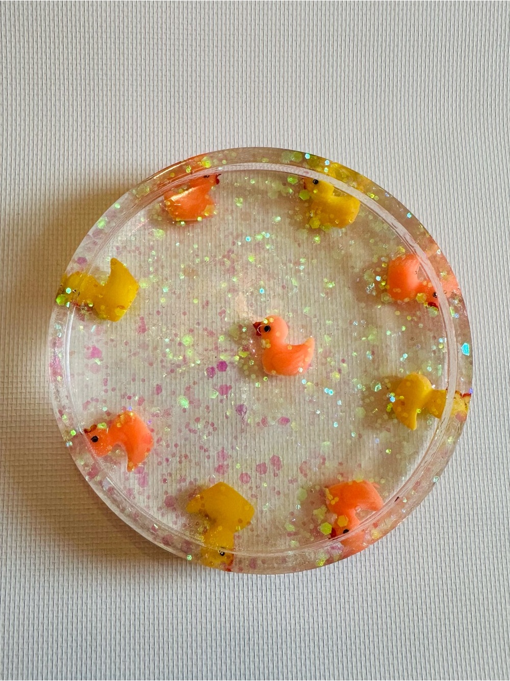 Hand Crafted Resin Trinket Dish with Mini Orange & Yellow Duck Charms
